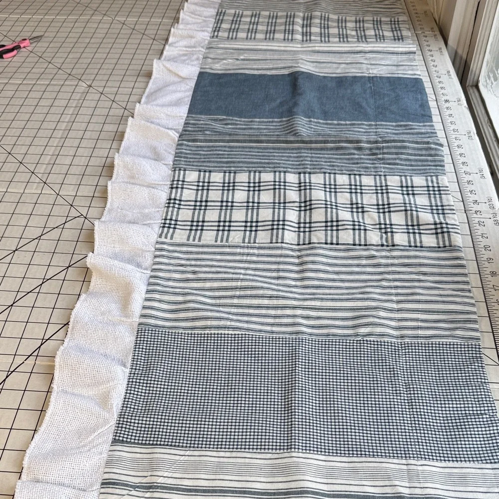 April & Olive Farmhouse Patchwork Curtain Valance Blue Plaid Stripe Cotton VHC
